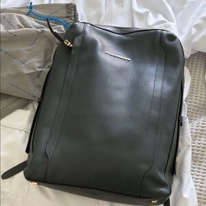 Piquadro all Leather Laptop Backpack - Dark Green & Brown
